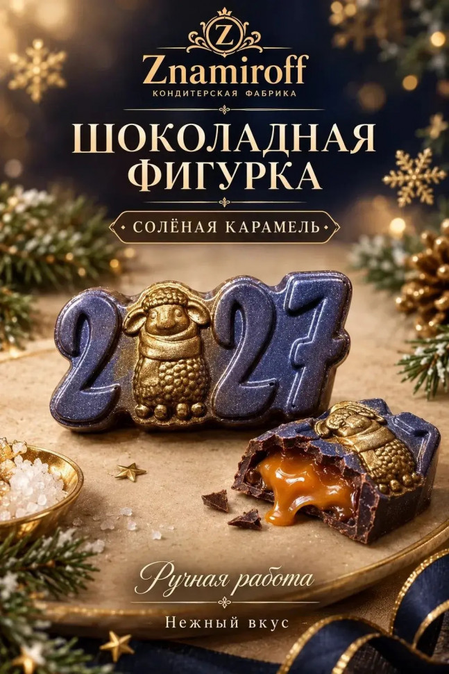  Шоколад фигурный "Год 2027" молочный шоколад с начинкой солёная карамель(блок 5шт по 70г) в Королёве